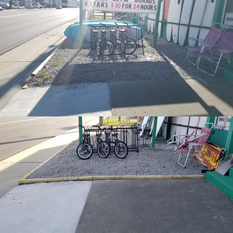 Installed timbers, weed barrier, 57 stone at Bike Doctor of the Carolinas Cherry Grove,SC 29582