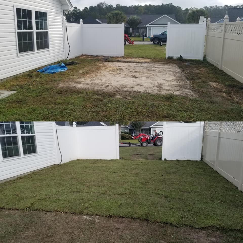 Removed old grass, old sand area, installed top soil, sod Longs, SC 29568