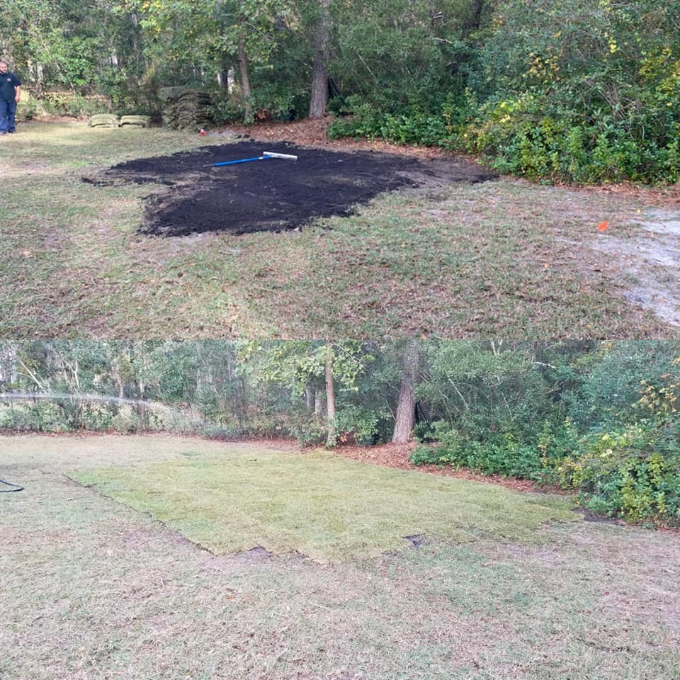Tractor graded ground, added topsoil and sod in Conway, SC 29526