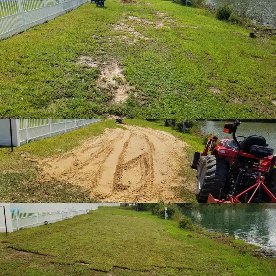 Fixed wash outs in the hill and installed sod Longs, SC 29568